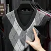 Chaleco de punto para hombre de otoño e invierno 350g, chaleco casual sin mangas de lana gruesa con bloques de color para mediana edad para hombre