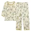 Pijama de Primavera e Outono para Mulheres com Bojos para Evitar Marcas, Estilo Doce de Verão, Mangas Três Quartos, Estilo Solto e Fino, Calças Nove Quartos, Roupa de Casa