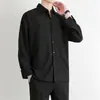 Camisa preta de verão solta para exportação transfronteiriça para homens, camisa casual, estilosa e bonita, não amassa, corte solto, tamanho grande, manga longa