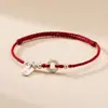 Pulsera Roja de Cuerda del Año Zodiacal para Mujer Plata de Ley Tejida a Mano Buena Suerte Pareja Pulsera Fina para Mano Hebilla de Seguridad Regalo de Nicho