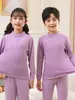 Pijama Masculino, Conjunto de Roupa Íntima Térmica, Roupas de Outono e Calças Compridas para Meninas, Blusas Térmicas de Algodão com Gola Meia-Alta para Crianças de Inverno