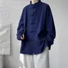 Camisa de Lino con Botones Estilo Chino para Hombre de Manga Larga Chaqueta Mandarín Estilo Chino Hanfu Abrigo Tang Talla Extra Abrigo Oversize para Hombre