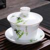 Tigela Grande com Tampa Três Talentos de Porcelana Jade Branca de 3,8 polegadas com Incrustação de Ouro Conjunto de Chá Kung Fu Dispositivo para Preparar Chá Logotipo Porcelana Alta Brancura Moderno Minimalista