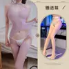 Lencería Sexy Nuevo Morado Una Pieza Medias de Red Transparentes Body con Abertura en la Entrepierna y Cuello Halter Estilo Europeo y Americano Venta al por Mayor