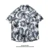 Camisa Havaiana de Seda Gelo de Manga Curta para Homens, Tendência de Verão Estilo Americano Camisa Floral Casual de Praia, Camisa Masculina Solta e Versátil