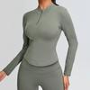 Traje de Yoga de Manga Larga para Otoño e Invierno para Mujer con Media Cremallera, Ajustado, para Entrenamiento Deportivo, Camiseta, Delgado, Transpirable, Traje de Fitness