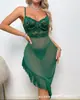 Comercio Exterior Transfronterizo Europeo y Americano Talla Grande Lencería Sexy Nueva Sexy Malla de Encaje Transparente Falda con Liguero Falda Larga para Mujer