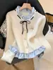 Corbata de Moño Estilo Dulce Personalizada de Fábrica Cardigan de Punto con Cordones Falso Dos Piezas Top Adelgazante de Abrigo Nuevo para Mujer 2026