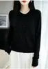 Water-soluble wool women's round-neck, rolled-hem sleeve, loose-fitting, casual, versatile, solid-color, fine-knit sweater for layering, thin