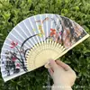 Leque Dobrável Estilo Antigo Transfronteiriço para o Verão, Estilo Chinês, Hanfu, Cheongsam, Leque Pequeno Dobrável de Bambu Portátil para Mulheres
