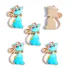 Accesorios de Gato de Esmalte con Estampado Lindo de Dibujos Animados Llavero DIY Colgante de Arete Encanto de Aleación W631