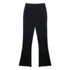 Calça Flare de Renda para Mulheres 2025 Nova Primavera e Outono Cintura Alta Emagrecedora Petite Cropped Flare Dividido com Efeito Drapeado