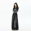 Jeans negros de alta gama para mujer 2026 nuevo vintage desgastado rectos holgados fluidos de pierna ancha pantalones largos estilo nuevo de verano