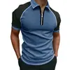 Europeu e Americano Transfronteiriço Mais Vendido Novo Amazon Color-Blocking Nova Camisa Polo com Zíper Camiseta de Manga Curta Masculina Top