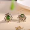 Brincos de Orelha de Prata S925 da Moda Banhados a Ouro com Jade Hetian para Mulheres, Brincos Florais Estilo Europeu