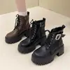 Botines Pequeños Martin para Mujer Otoño 2025 Nuevos Adelgazantes Retro Elegantes Tacón Grueso Que Aumenta la Altura Estilo Británico Suela Gruesa Botines de Tobillo