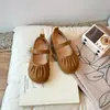 Sapatos de couro infantis sapatos de menina primavera novo estilo menina sola macia sapatos de peça única plissados bico redondo sapatos de performance para criança