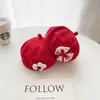 Touca Vermelha para Bebê Estilo Primavera e Outono para Meninas Recém-Nascidos 0-1-3 Anos Boina Chapéu de Tricô Chapéu de Abóbora