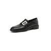 2025 Novo Estilo Fivela de Metal Bico Redondo Salto Bloco Simples Casual Cor Sólida Sapatos Femininos Mocassins Macios Confortáveis