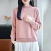 Suéter tejido de punto grueso con cuello medio alto 100% algodón puro premium para mujer, jersey holgado, camiseta base cálida versátil de manga larga