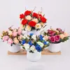 Flores artificiales al por mayor estilo europeo 12 cabezas rosa pequeña planta en maceta ramas de flor artificial decoración del hogar arreglo de boda europeo flores de seda