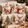 Cojín de Sofá Muñeco de Nieve Árbol de Navidad Alce Santa Impresión Funda de Cojín Decorativo Navideño para Sofá Dormitorio