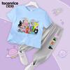 Conjunto Nuevo Transfronterizo para Niños Verano Nuevo Pantalones de Seda Helada Anti-Mosquitos Camiseta de Algodón para Niños Manga Corta Moda de Verano Ropa de Moda