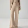 Calça casual larga e grossa de cashmere de cabra de cintura alta emagrecimento para mulheres, feita de tricô de lã de quatro fios, simples e elegante