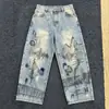 Jeans de Pierna Ancha con Salpicaduras Pintados a Medida para Hombre Jeans de Pierna Ancha con Múltiples Bolsillos Estilo Graffiti para Hombre Jeans para Hombre de Marca Trendy Americana