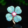 Broche de Flor de Cuatro Hojas de Turquesa Azul Sintético Artificial para Mujer Incrustado con Perla de Agua Dulce de Alta Gama Broche Traje Abrigo Corsage