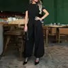 2026 Comércio Exterior Transfronteiriço Europeu e Americano Nova Roupa Feminina Elegante Moda Cor Sólida Cintura Marcada Manga Curta Calça Longa Conjunto de Duas Peças