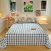 Sábana de tela gruesa a cuadros a rayas, juego de tres piezas para dormitorio de estudiantes, individual o doble, funda de almohada de tela gruesa vieja