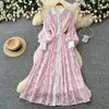Vestido de estilo romántico francés con mangas acampanadas y bordados elaborados, vestido largo de línea A para mujer que estiliza la cintura, vestido elegante y con estilo
