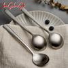 Cuchara de Acero Inoxidable 316L para Uso Doméstico, Acabado Cepillado Mate, Cuchara Exquisita para Comer, Alto Valor Estético, Mango Largo, Cuchara Profunda para Sopa