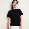 [Camiseta de manga corta con cuello medio y mezcla de lana] Elegante capa base, estilo de lujo discreto, corte ajustado, que realza la figura y top versátil