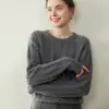 Bai Cai Rong Nuevo Suéter de Punto Trenzado Grueso de Cachemira para Mujer Cuello Redondo Otoño/Invierno Capa Interior Suave y Amigable con la Piel
