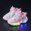 Zapatillas Deportivas Luminosas con Botón Giratorio de Dibujos Animados para Niños Pequeños y Medianos, Suela Suave para Bebé, Kuromi, Zapatillas para Papá que se Iluminan, Venta al por Mayor