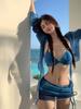 Bikini puro transfronterizo de cuatro piezas con soporte de acero, realzador para busto pequeño, manga larga, conservador, sensación de alta gama, traje de baño para mujer de vacaciones en la playa
