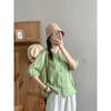 Camisa de Ramio con Cuello Artístico Retro de Hoja de Loto para Mujer, Verano 2026, Elegante y Hermosa Camisa de Algodón y Lino Holgada de Manga Corta para Mujer