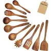 Amazon Mais Vendido Conjunto de Espátula e Colher para Cozinha com Cabo Longo de Madeira de Acácia Conjunto de Sete Peças Espátula para Panela de Madeira Maciça Conjunto de Oito Peças Colher de Sopa Atacado
