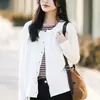 Top quente versátil de algodão puro com gola redonda, elegante para primavera e outono, novo cardigã casual da moda como base para mulheres