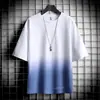 Ropa para Hombre al por Mayor Camiseta de Malla Imitación Algodón y Lino Manga Corta Estilo Verano 2025 Degradado Holgada Camiseta Básica Modelo de Exportación