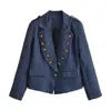 Moda femenina europea y americana 2026 comercio exterior transfronterizo al por mayor chaqueta blazer pequeña elegante retro a rayas con solapa hombreras abotonada y adornada