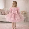 Vestido Rosa de Lentejuelas para Niña, Falda Abullonada, Vestido de Princesa, Disfraz de Fiesta de Cumpleaños, Vestido de Pastel de Manga Larga