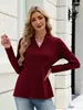 Blusa feminina de manga longa com decote V da Amazon para exportação, nova coleção outono 2026, camiseta de tricô casual feminina com ajuste na cintura