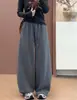 Pantalones de Chándal Grises de Pierna Ancha con Cordón para Mujer, Nuevo Estilo Otoño/Invierno 2025, Corte Holgado para Cuerpo Tipo Pera, Adelgazantes y Cálidos, Pantalones Curvos