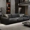 Sofá Grande de Cuero Sintético Estilo Piel de Vaca Negra para Sala de Estar, Apartamento Pequeño, Diseño de Bloque de Línea Recta en Tejido Técnico Minimalista Moderno