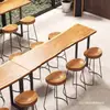 Mesa de Bar de Madeira Maciça Mesa Estreita de Parede para Varanda de Casa Mesa Longa Conjunto de Cadeiras Altas para Loja de Bubble Tea Negócios