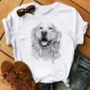 Camiseta Branca de Manga Curta Feminina Estampa de Cachorro Fofo Estilo Harajuku Y2K Verão Top Imagem