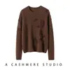 Camiseta básica de punto 100% cachemira pura, moderna, suave, cómoda, color liso, jersey de cuello redondo con bordado, elegante para mujer, adecuada para ir al trabajo